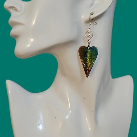 Handmade Elegant Holographic Heart-Shaped Spiral Earrings - Picture 1 of 5